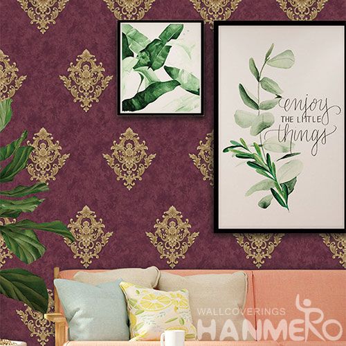 HANMERO Modern Red Damask Home Interior PVC Wallpaper for TV Sofa Background from Professional Wallcovering Manufacturer