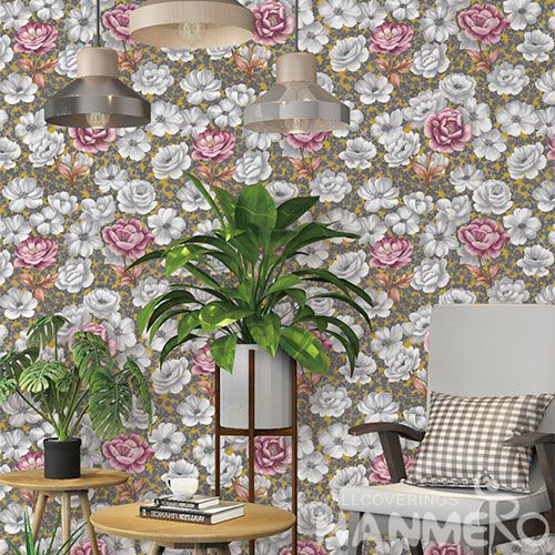 HANMERO Removable Chinese Supplier Natural Sense PVC Wallpaper Pink Flowers  Cozy Home Decoration Modern European Style Cheap Prices