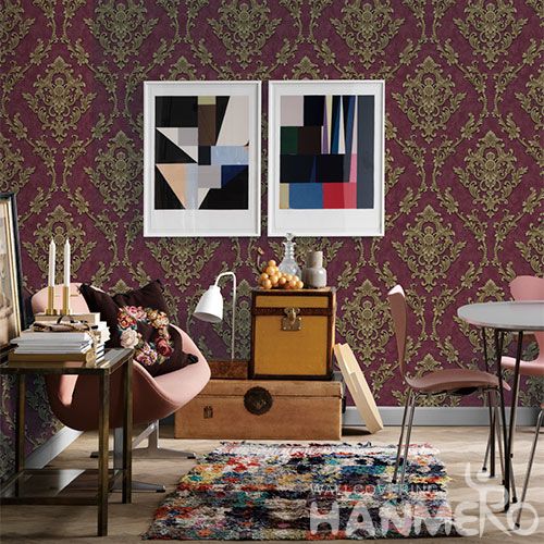 HANMERO Red Color Classic Damask Design Best Prices PVC Wallpaper for Interior Wall Design Wallcovering Vendor from Hubei China Chinese