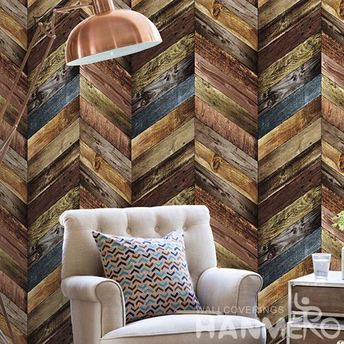 HANMERO Wood Pattern Household Living Room Wall Wallpaper PVC 0.53 * 10M Wallcovering from Chinese Factory in Modern Style