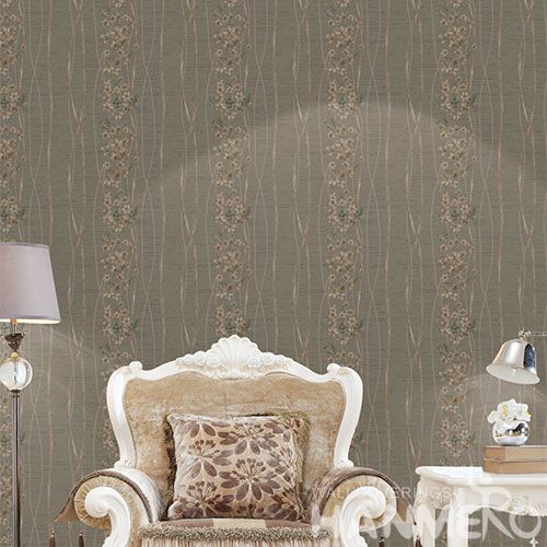 HANMERO Durable Hot Selling PVC Wallpaper Modern European 0.53 * 10M Brown Flowers Wallcovering High Quality for Living Room Decor