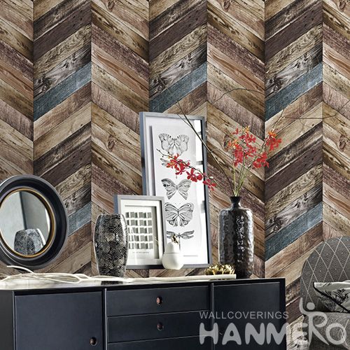 HANMERO PVC 0.53 * 10M Vinyl Wallpaper Natural Colorful Wood Design Chinese Wallcovering Supplier Simple Style for Room TV Sofa Background