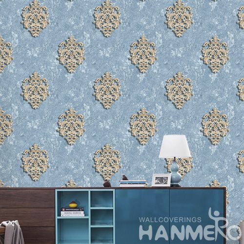 HANMERO Fancy Blue Color Classic Damask Design Wallpaper PVC 0.53 * 10M Modern European Kids Room Decor Wallcovering Photo Quality