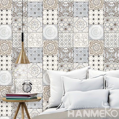 HANMERO Interior Decor Wallcovering Cozy Grey Color Geometric Design 0.53 * 10M Wallpaper Natural Material for Living Room Bedroom