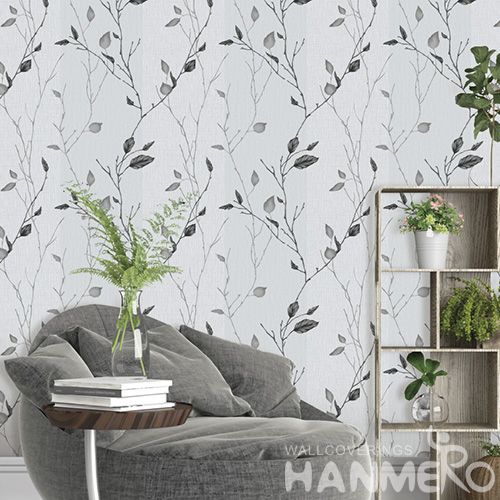 HANMERO Modern Grey Leaves PVC Wallpaper 0.53*10M Household Decor Wallcovering with Unique Technology from China