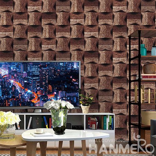 HANMERO PVC Wallpaper 0.53*10M Brown Geometric Chinese Wallcovering Vendor in Modern Eiropean Style for Room TV Sofa Background