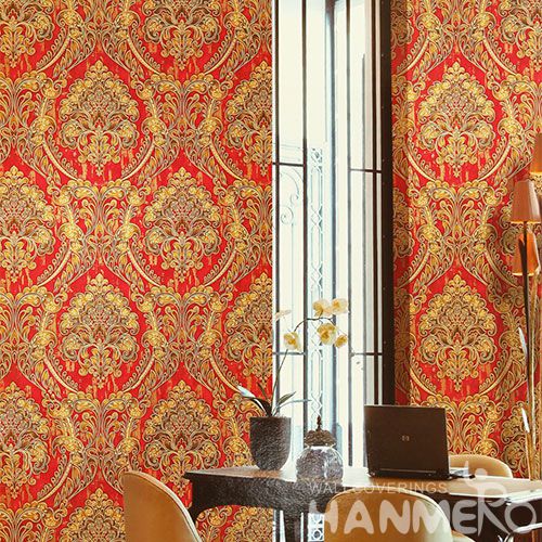 HANMERO Vinyl-coated Red Color Wall Decoration PVC Wallpaper Living Room Bed Room Wallcovering Wholesaler Cheap Prices