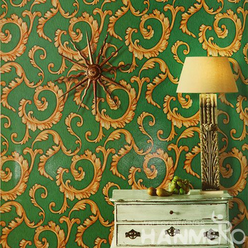 HANMERO Vinyl-coated Modern Wallcovering Ideas for Bedroom Golden Green Color Household Decor Wallpaper Hot Selling