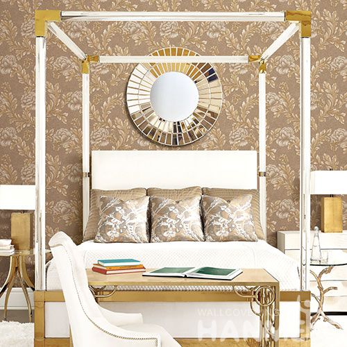 HANMERO Khaki Color Flowers Design Best Prices Deep Embossed PVC Wallpaper Interior Wall Design Wallcovering Vendor from Hubei China