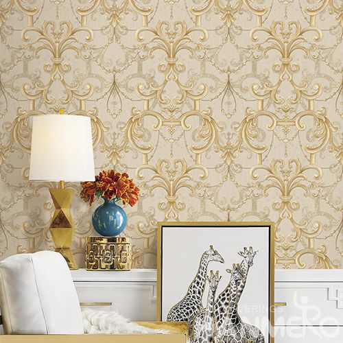 HANMERO Modern Classic Style Photo Quality Wallpaper Gloden Floral Pattern PVC  Wallcovering Manufacturer Top Grade