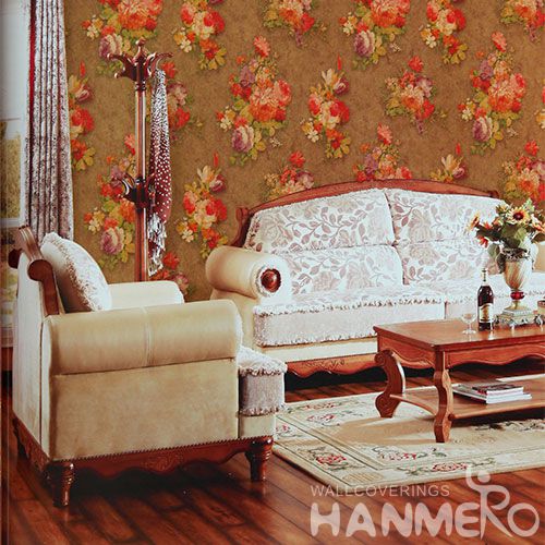 HANMERO Modern Red Flowers Pattern Removable Chinese Supplier Wallpaper PVC 1.06M Korea Design for Cozy Home Decoration