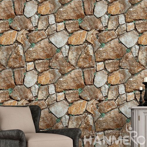 HANMERO Durable Hotels Bathroom 3D Textured Wallpaper PVC 0.53 * 10M Stone Pattern Wallcovering Photo Quality