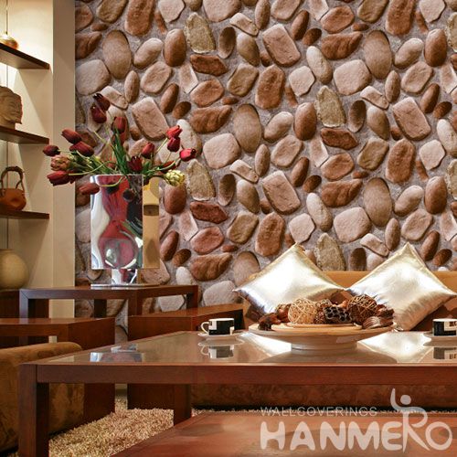 HANMERO PVC 0.53 * 10M Strippable Stone 3D Wallpaper for Sale Living room Interior Wall Decoration Wallcovering Supplier