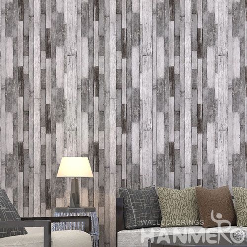 HANMERO PVC 3D Grey Wood Pattern Removable Eco-friendly PVC Wallpaper Chinese Exporter for Interior Home Decor