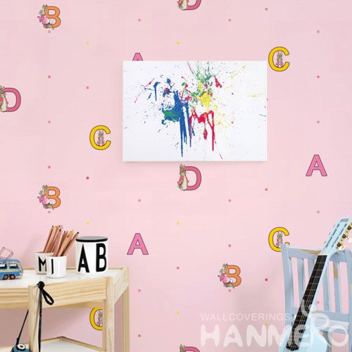 HANMERO Modern English Letters Design Pink Color 0.53 * 10 M Wallpaper Room Wall Decor Wallcovering Wholesaler Competitive Prices
