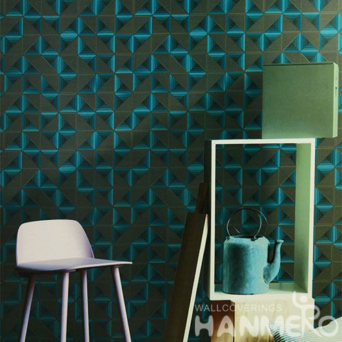 HANMERO Eco-friendly Vinyl-coated PVC Blue Germetric Decoration Wallcovering Bathroom Kitchen Wall Decor 0.53 * 10M Wallpaper