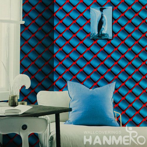 HANMERO PVC Strippable Modern Germetric Blue Wallpaper Patterned Chinese Wallcovering Exporter Wholesale Prices