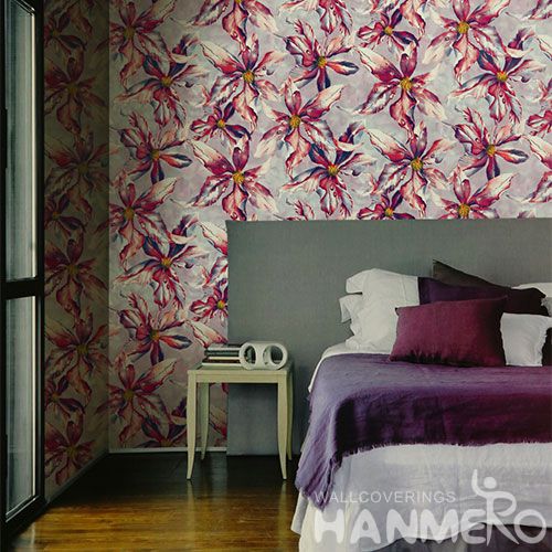 HANMERO Vinyl-coated Fashion Flowers Design Wallcovering PVC 0.53 * 10M / Roll Decorative Wallpaper Lowest Price