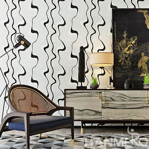 HANMERO Best Selling Black White Color PVC Wallpaper 0.53 * 10m / Roll Wallcovering Interior Wall Designer Chinese Factory