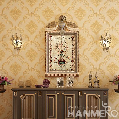 HANMERO Strippable Beige Color Chinese 0.53 * 10M PVC Wallpaper European Classic Style on Sale Factory Sell Directlly