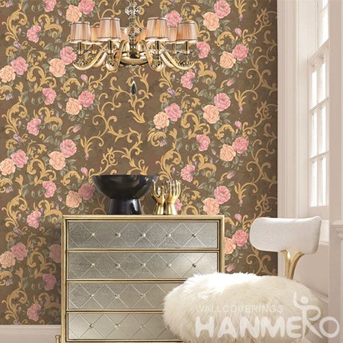 HANMERO Eco-friendly Strippable Home Decoration Wallcovering PVC 1.06M European Style Wallpaper Wholesale Price Beautiful Flower Patterns