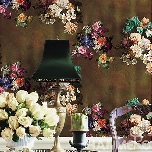 HANMERO Washable Non-woven Colorful Floral 0.53 * 10M Wallcovering Hotels Restaurants Chinese Low Price Wallpaper Supplier European Style