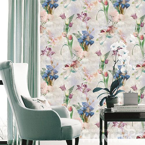 HANMERO Modern Beautiful Colorful Flowers Non-woven Interior Wallpaper Catalogue 0.53 * 10M Luxury Home Decoration Wallcovering from China