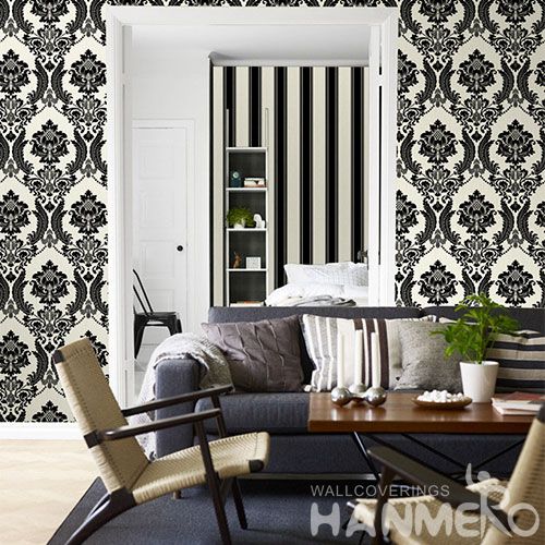 HANMERO Strippable Black Damask Chinese 0.53 * 10M Non-woven Wallpaper Modern Classic Style on Sale Factory Sell Directlly
