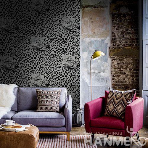 HANMERO Modern Animal Leopard Design Monochrome Flocking Technology Non-woven Wallpaper 0.53 * 10M Room Decoration China Factory