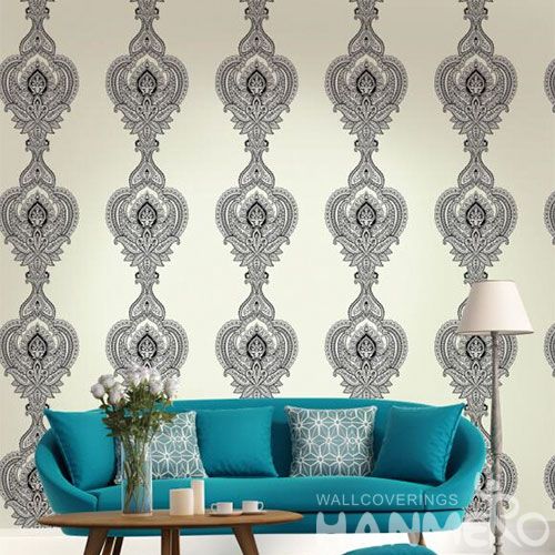  HANMERO Modern European Design Flocking Non-woven Wallpaper 0.53 * 10M for Room Decoration from China Factory Wallcovering Supplier