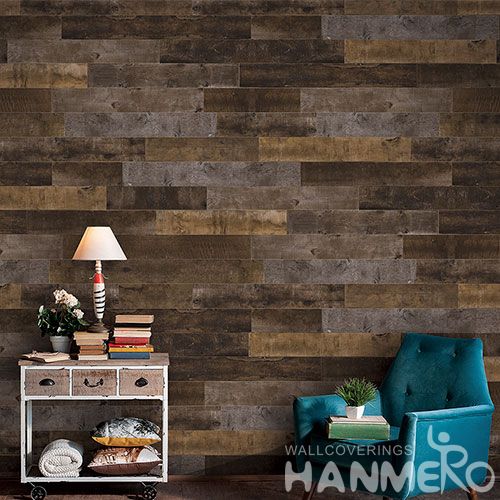 HANMERO Eco-friendly Home Decoration Wallcovering Non-woven Dark Brown Wood Design Wallpaper Wholesale Price