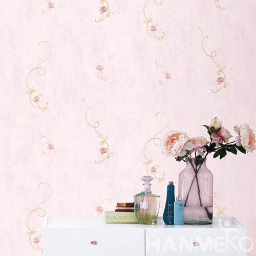 HANMERO Pink Color Fashion Design Floral Wallcovering Non-woven 0.53 * 10M / Roll Children Room Decorative Wallpaper Wholesale