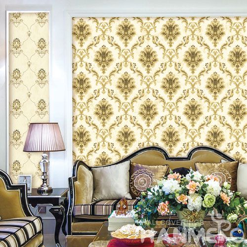 HANMERO Modern European Non-woven 0.53 * 10M Wallpaper Gloden Damask Design Wallcovering Wholesale Prices for Living Room Decorative