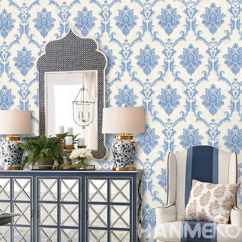 HANMERO Interior Decor Wallcovering Cozy Blue Color Floral Design 0.53 * 10M Wallpaper Natural Material for Living Room Bedroom