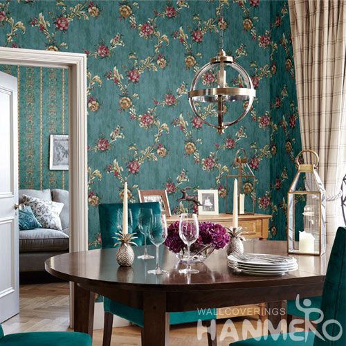 HANMERO Strippable Interior Room Decorating Wallpaper 0.53 * 10M / Roll Floral Design Non-woven Wallcovering from Professional Supplier