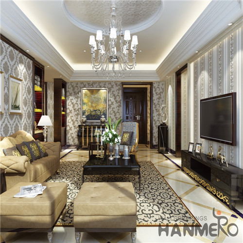 HANMERO Theatres Professional Supplier Damask Deep Embossed Mediterranean PVC 0.53M wallpaper pattern for home