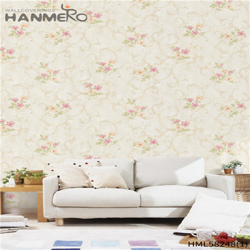 HANMERO PVC Professional Supplier 0.53*10M Flocking Modern Church Flowers wallpaper at home