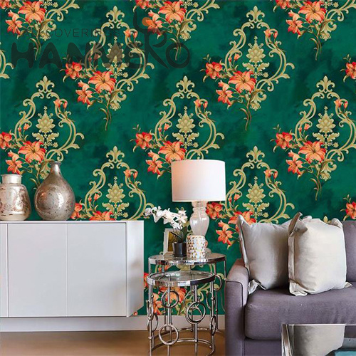 HANMERO PVC Lounge rooms Flowers Deep Embossed European Imaginative 0.53*9.5M prepasted wallpaper for sale