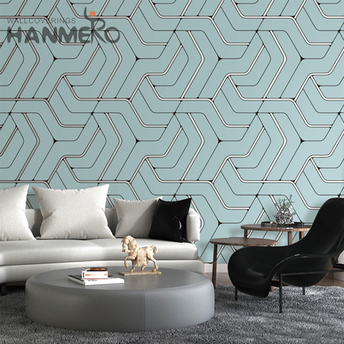 HANMERO PVC High Quality Geometric Wet Embossing Pastoral Bed Room 0.53*10M buy wallpaper
