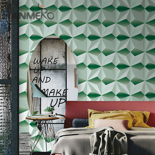HANMERO PVC High Quality 0.53*10M Wet Embossing Pastoral Bed Room Geometric latest bedroom wallpaper designs