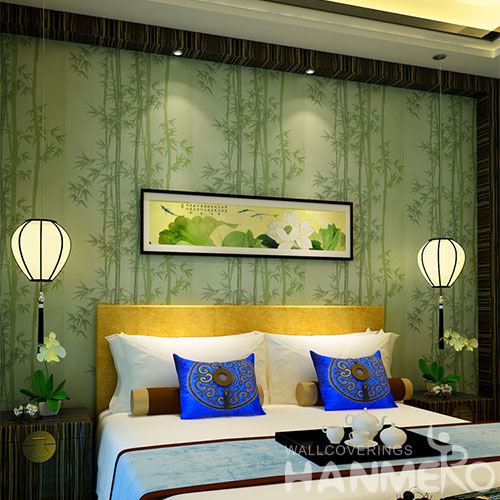 HANMERO Chinese Top Selling Modern Green Bamboo Interior Room Wallpaper Wet Embossed Wallcovering on Wall Design
