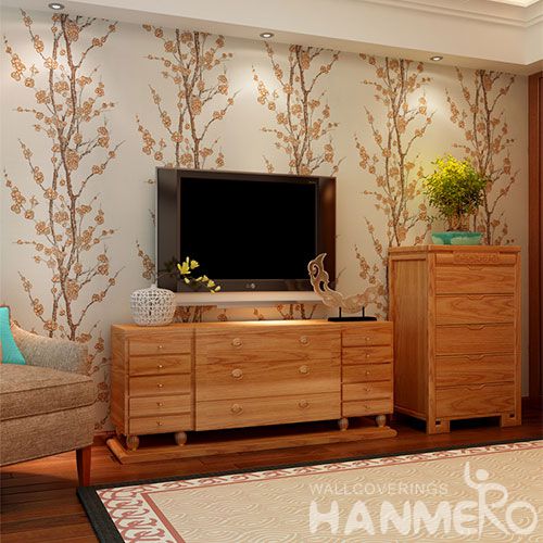 HANMERO Best Selling High Quality Plum Blossom Wet Embossed Wallpaper Free Samples Avalable for TV Bachground Wall