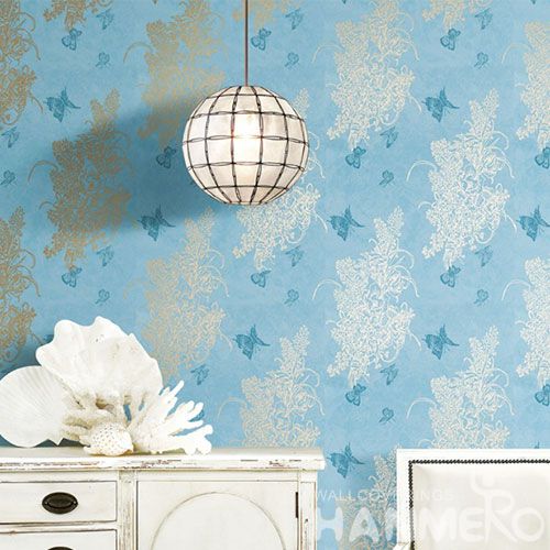HANMERO Blue Color Modern Style Designer Room Bronzing Wallpaper Household Wallcovering for Wholesale Prices