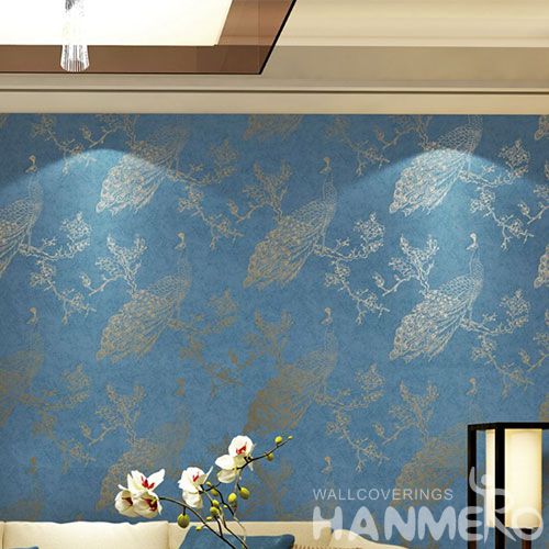 HANMERO Chinese Wallcovering Supplier Modern Fashion Blue Patterned Bronzing Wallpaper for Kitchen Bathroom Wall Decor