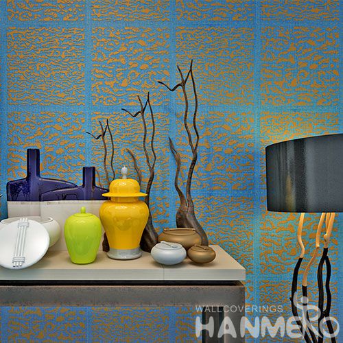HANMERO High-end Natural Material Blue Gloden Bronzing Wallpaper for Living Room Interior Wall Decoration for Wholesale