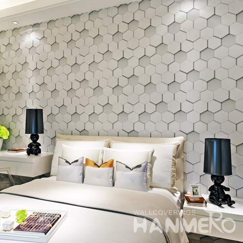 Hanmero PVC Hexagon Geometric Pattern Printed Vinyl Wallpaper Gray