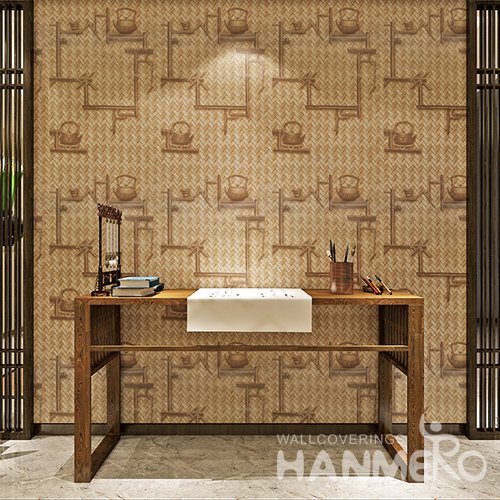 HANMERO Chinese Vintage Imitation Wood Grain Grass Mat Peel and Stick Wall paper Murals Stickers