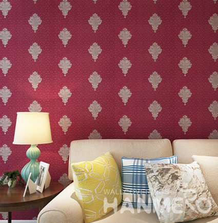 HANMERO Modern Wine Red PVC Embossed European Living Room Wallpaper