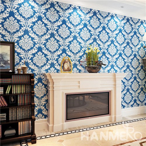 Luxurious HANMERO Royal Blue Damask European Vinyl Wallpaper