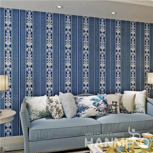 HANMERO Royal Blue Stripe Floral Pattern PVC Wallpaper For Home